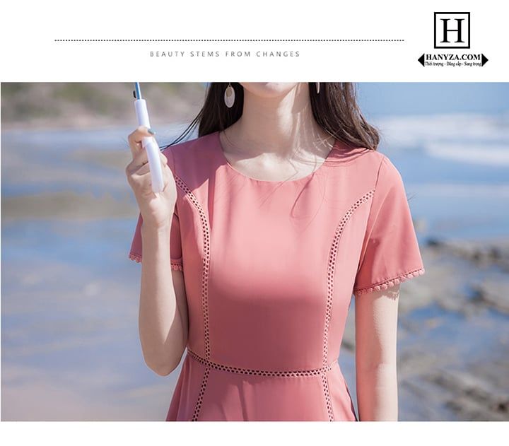 Váy nữ eo thon vạt ren dễ thương