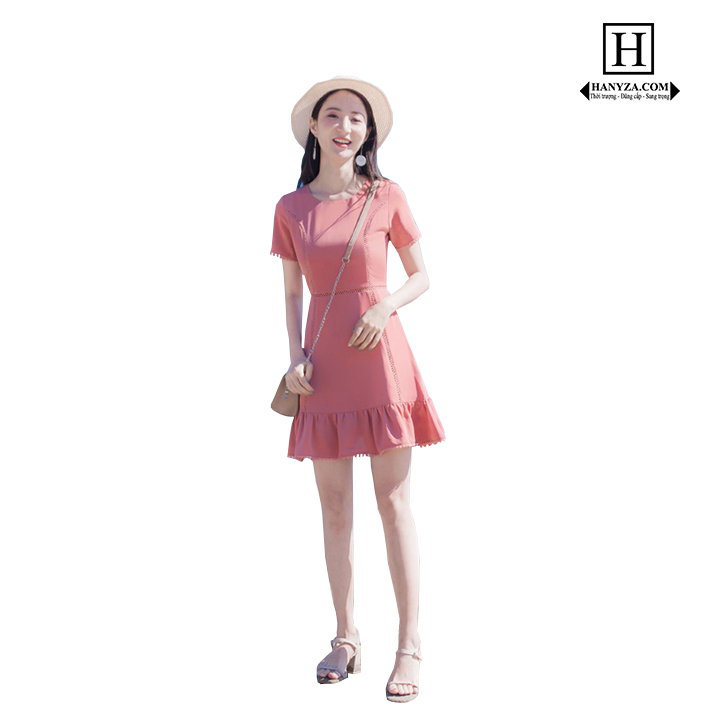 Váy nữ eo thon vạt ren dễ thương