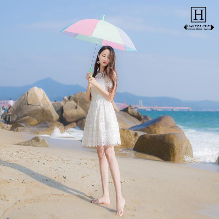 Váy ren nữ cổ tròn ngắn tay