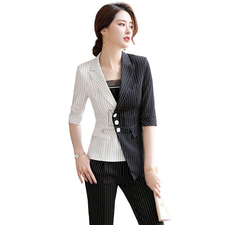 Áo vest nữ vạt lêch tay lửng kẻ sọc