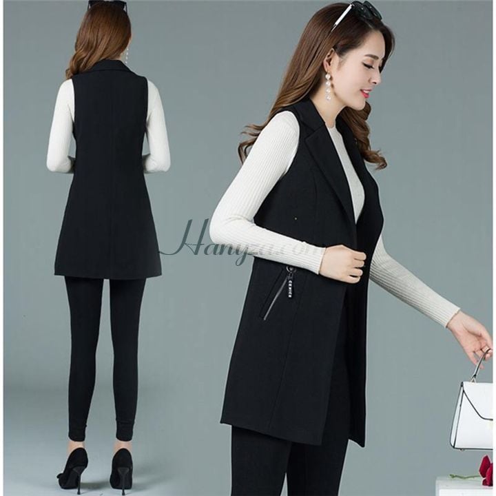 Áo Gi lê nữ dáng dài túi mix khóa