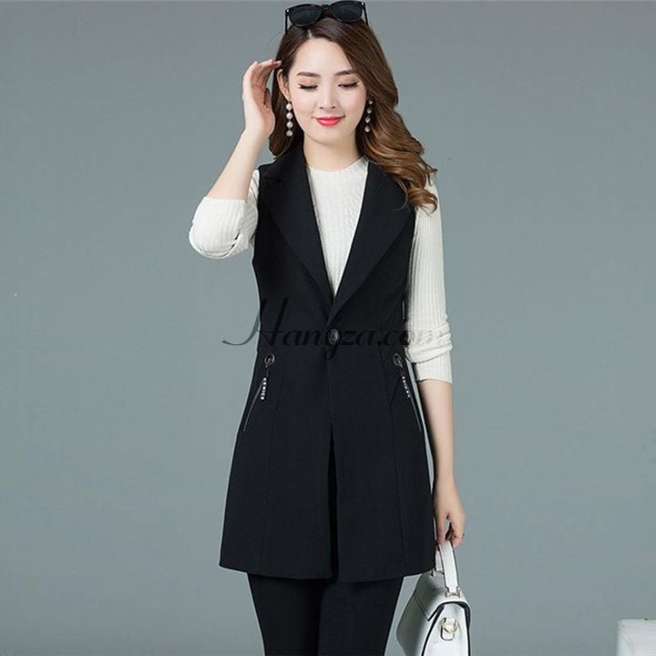 Áo Gi lê nữ dáng dài túi mix khóa