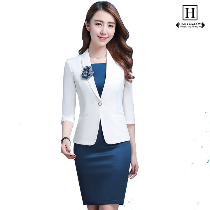 Bộ 2 mảnh váy nữ công sở kèm áo vest tay lỡ