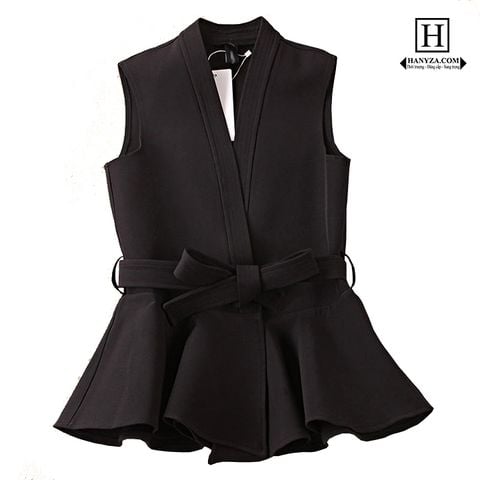 Áo gile nữ thắt đai chân áo nhún bèo