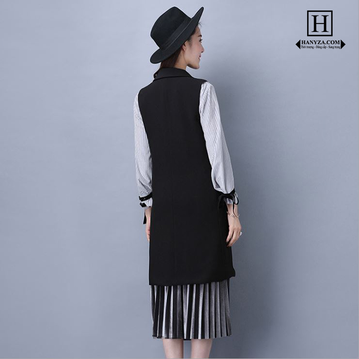Áo Gilê nữ dáng dài cổ vest 4 cúc thời trang