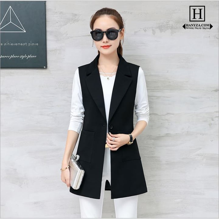 Áo gile nữ dáng lỡ cổ vest