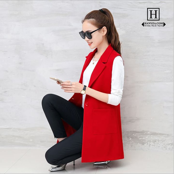 Áo gile nữ dáng lỡ cổ vest