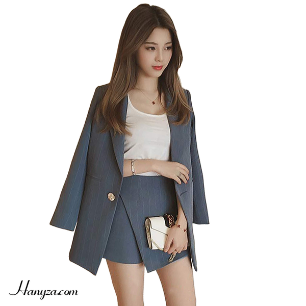 Bộ vest nữ dáng dài phối quần giả váy vạt lệch - Hanyza Store