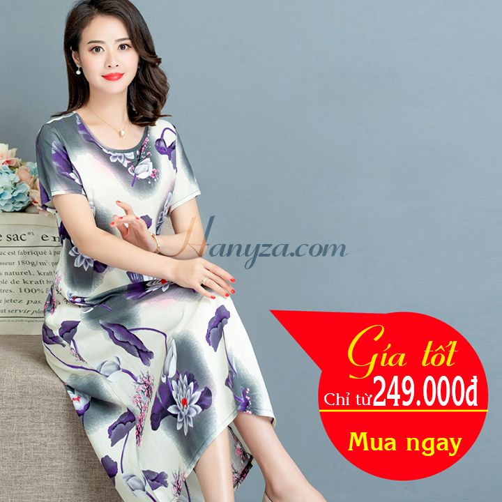 Váy nữ trung niên phối hình hoa súng