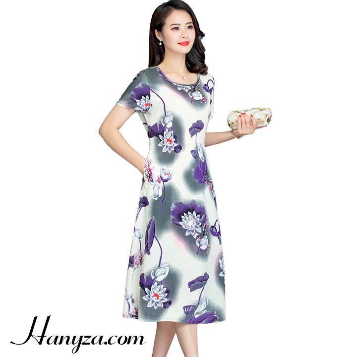 Váy nữ trung niên phối hình hoa súng