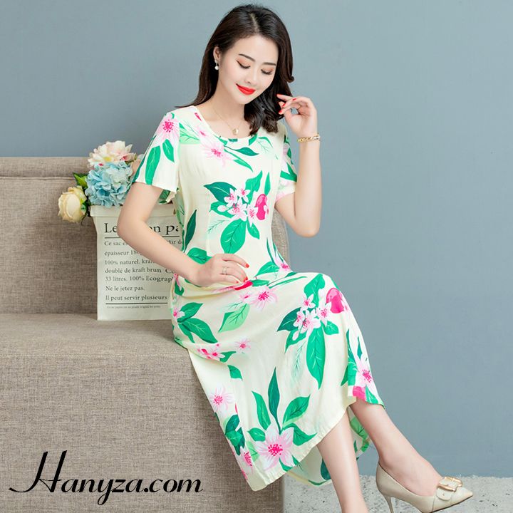 Váy nữ trung niên phối hình hoa súng