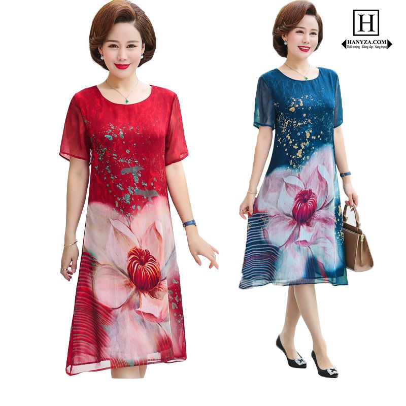 Váy voan trung niên nữ in hoa quý phái