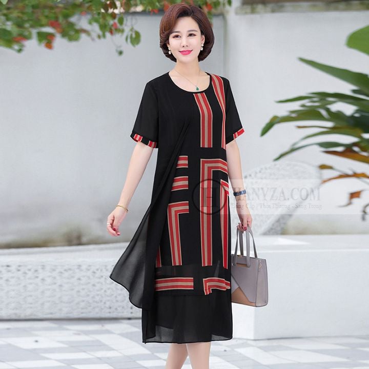 Đầm Cho Người Cao Tuổi  Đầm Voan Dáng Suông Nhẹ Nhàng Sang Trọng 
