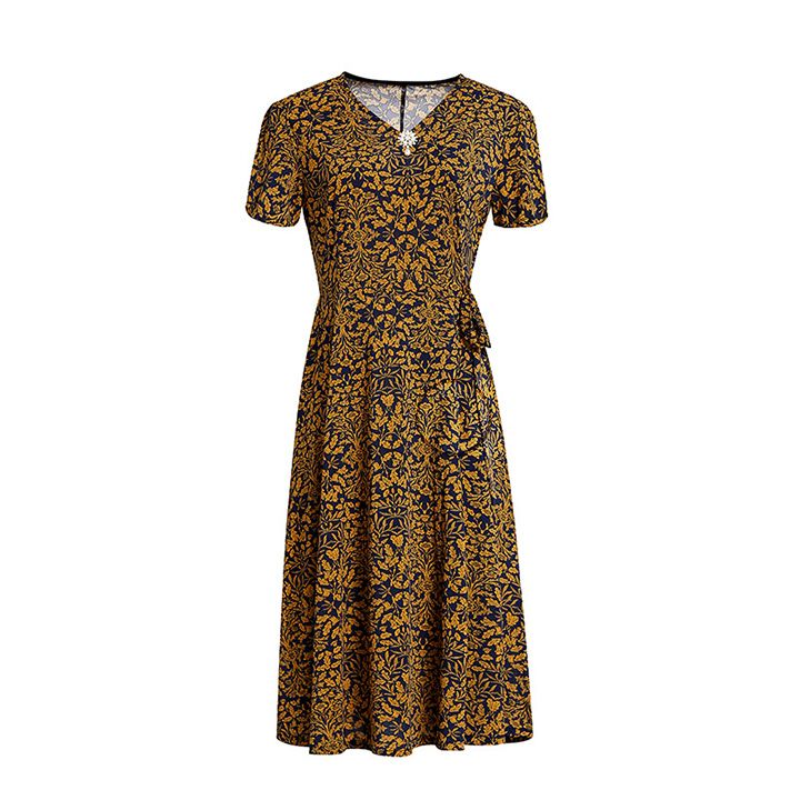 Váy trung niên nữ cổ chữ V họa tiết hoa nhí
