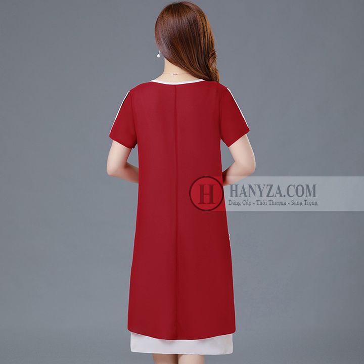 Váy nữ trung niên cổ tròn dáng suông 2 tầng