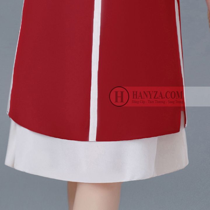 Váy nữ trung niên cổ tròn dáng suông 2 tầng