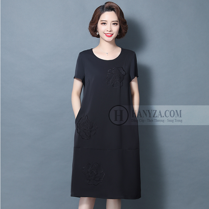 Váy suông nữ trung niên ngăn tay thêu hoa nổi