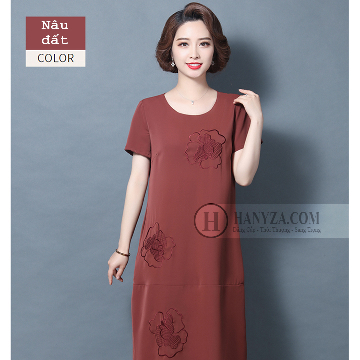 Váy suông nữ trung niên ngăn tay thêu hoa nổi