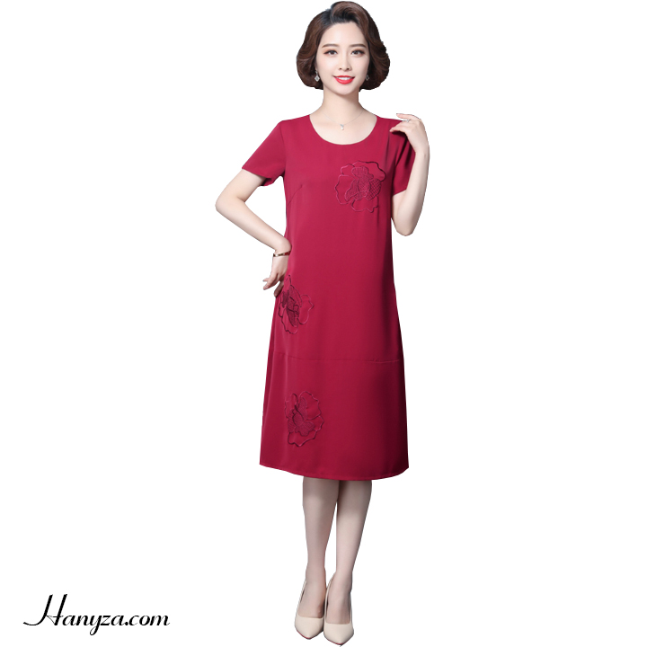 Váy suông nữ trung niên ngăn tay thêu hoa nổi