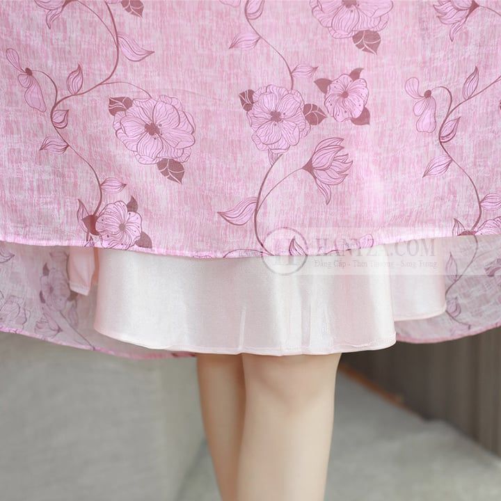 Váy voan trung niên nữ hai lớp in hoa
