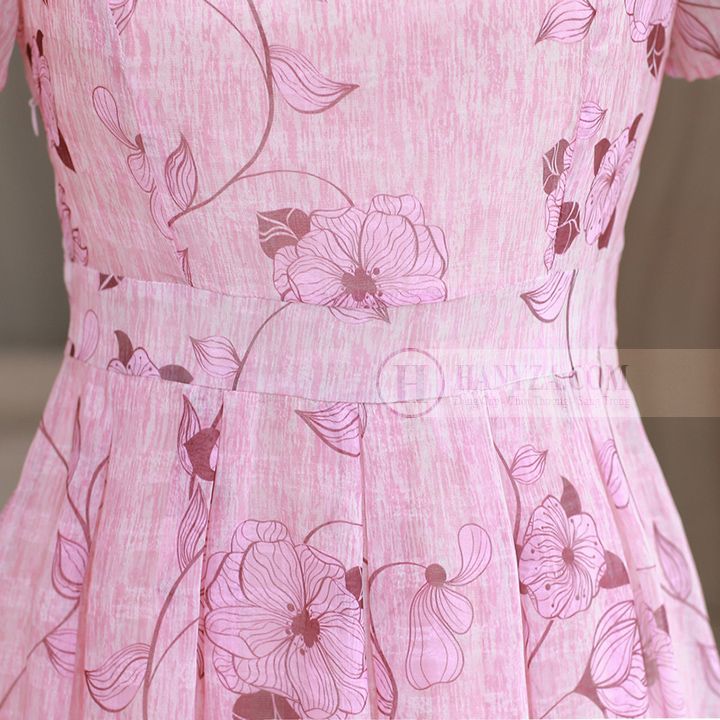 Váy voan trung niên nữ hai lớp in hoa