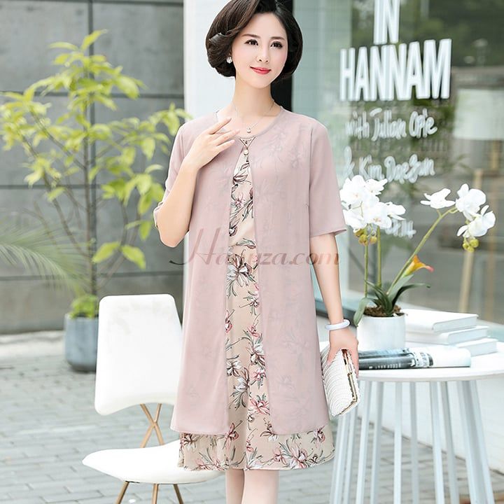 Váy voan trung niên nữ in hoa lan