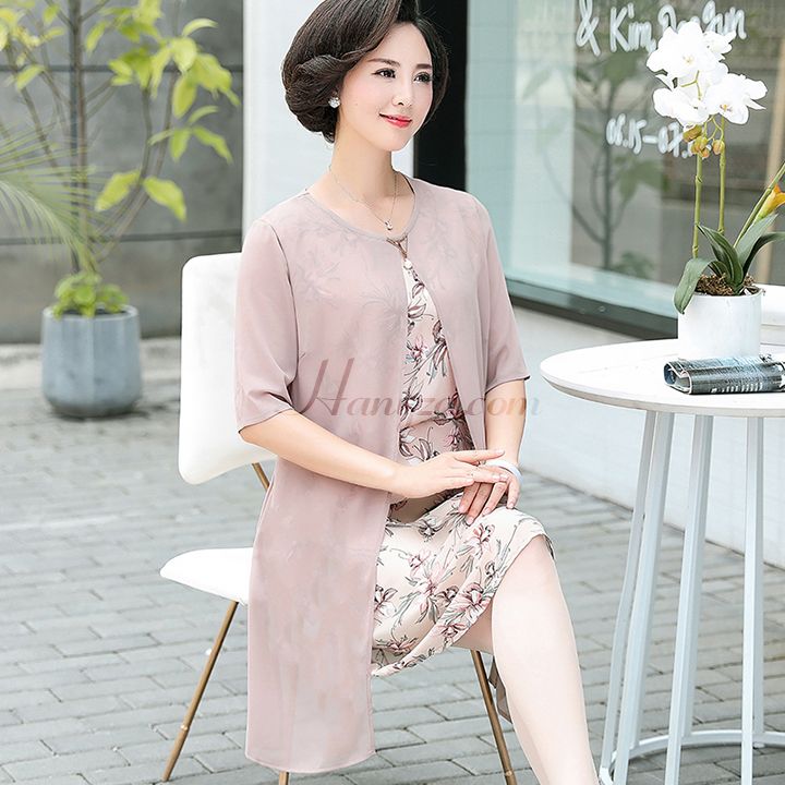 Váy voan trung niên nữ in hoa lan