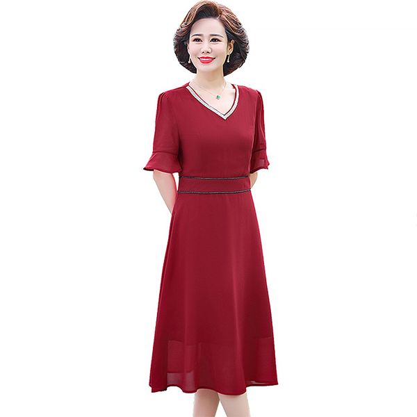 Váy trung niên nữ ngắn tay cổ chữ V JR-502s