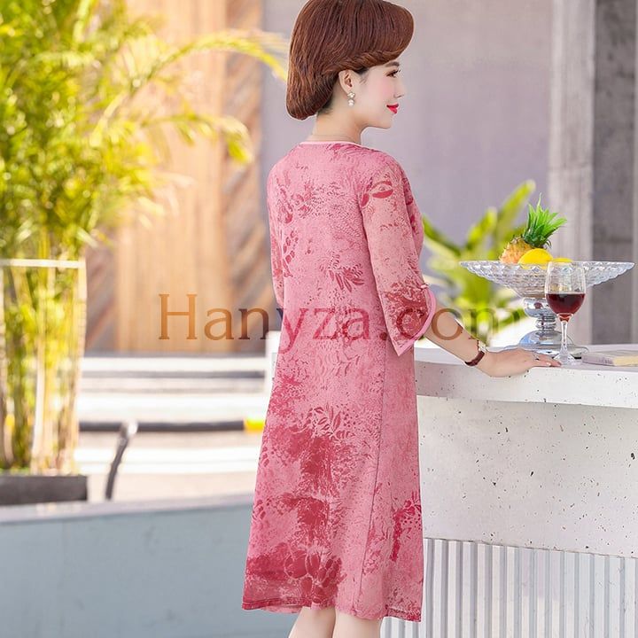 Váy nữ trung niên cổ tàu tay lỡ