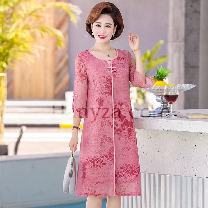 Váy nữ trung niên cổ tàu tay lỡ