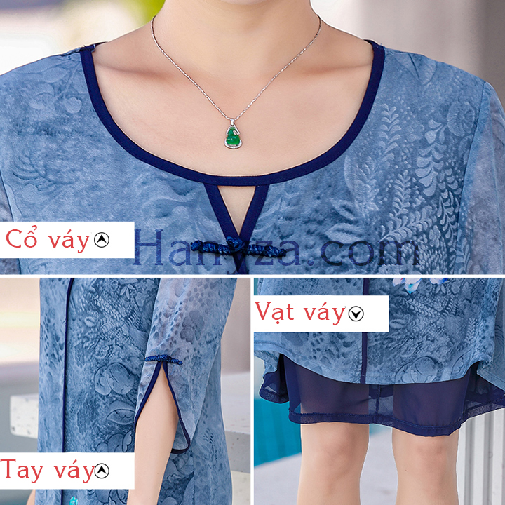 Váy nữ trung niên cổ tàu tay lỡ