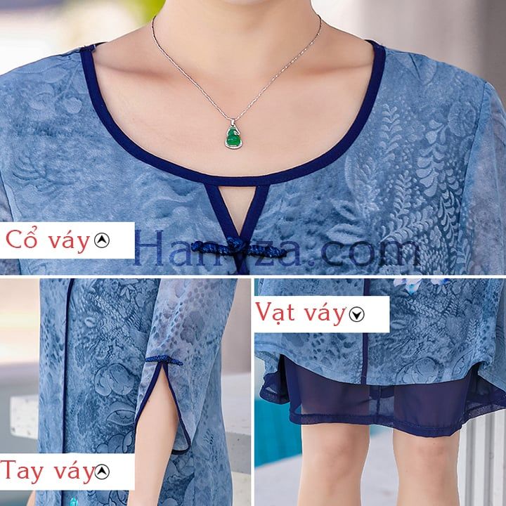 Váy nữ trung niên cổ tàu tay lỡ