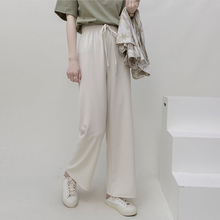 Quần ống rộng nữ eo cao cạp chun