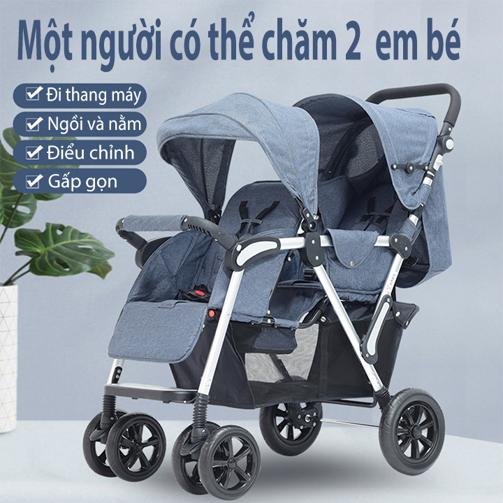 Xe đẩy em bé sinh đôi có giảm sóc và gấp gọn