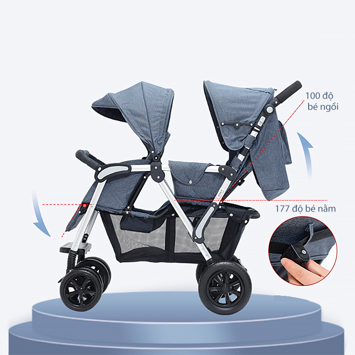 Xe đẩy em bé sinh đôi có giảm sóc và gấp gọn
