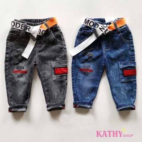 Quần jeans dài bé trai túi kiểu sành điệu