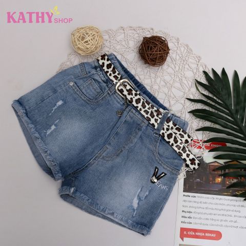 Quần short jean bé gái kiểu wash cá tính