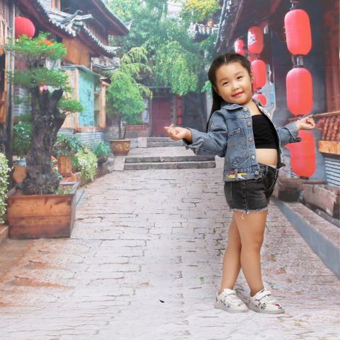 Quần short jean bé gái wash nhẹ cá tính