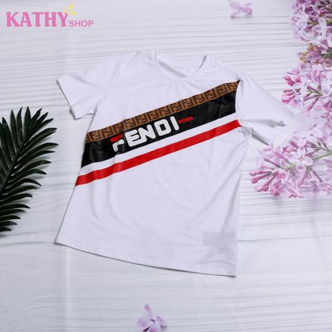 Áo thun bé trai tay ngắn cổ tròn in chữ FENDI sang chảnh