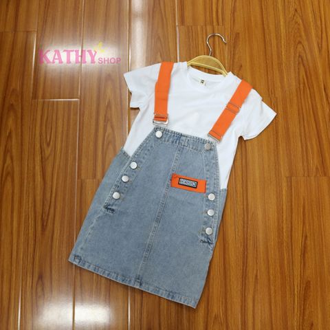 Set Yếm jeans đính nút xinh xắn 