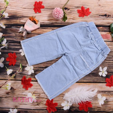 Quần Jeans lửng ống rộng bé gái wash biên sành điệu 