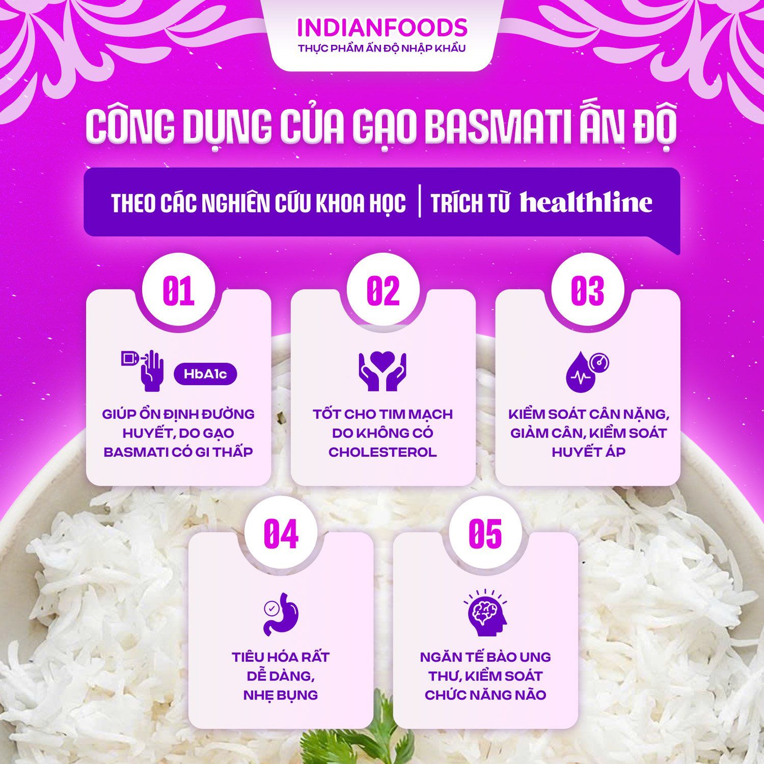 cùng vove khám phá 5 công dụng tuyệt vời từ gạo basmati hạt dài đặc sản ấn độ