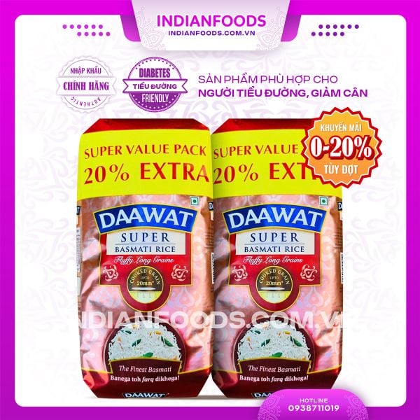  Gạo hạt dài Ấn Độ DAAWAT Super Basmati Rice, phù hợp người tiểu đường, giảm cân, 1.1 kg 