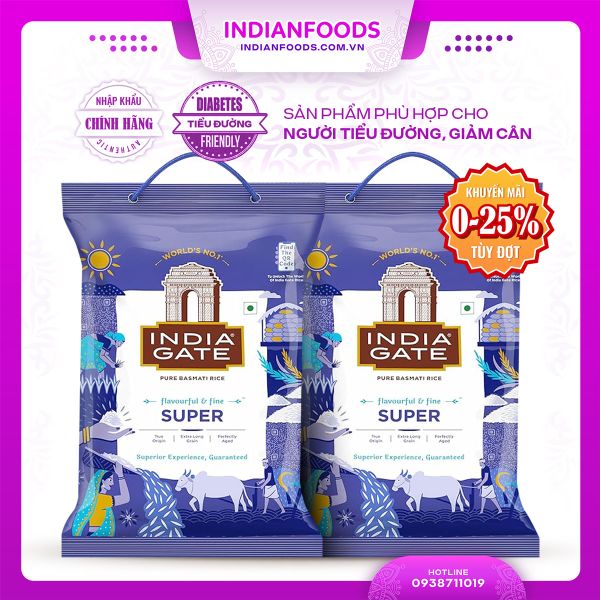  Gạo hạt dài Ấn Độ INDIA GATE Super Basmati Rice, phù hợp người tiểu đường, giảm cân, 5kg 