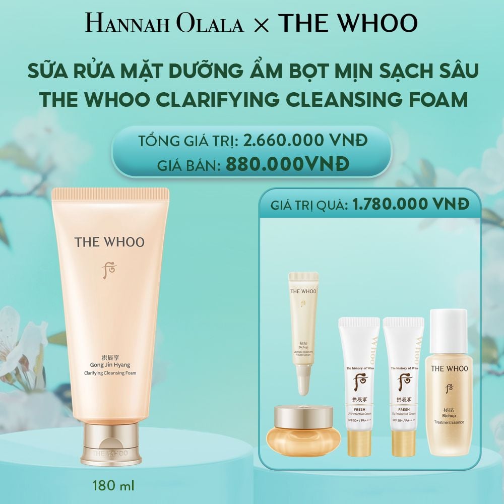  E1985: DEAL 9: SỮA RỬA MẶT DƯỠNG ẨM BỌT MỊN SẠCH SÂU THE WHOO GONGJINHYANG CLARIFYING CLEANSING FOAM 180ML 