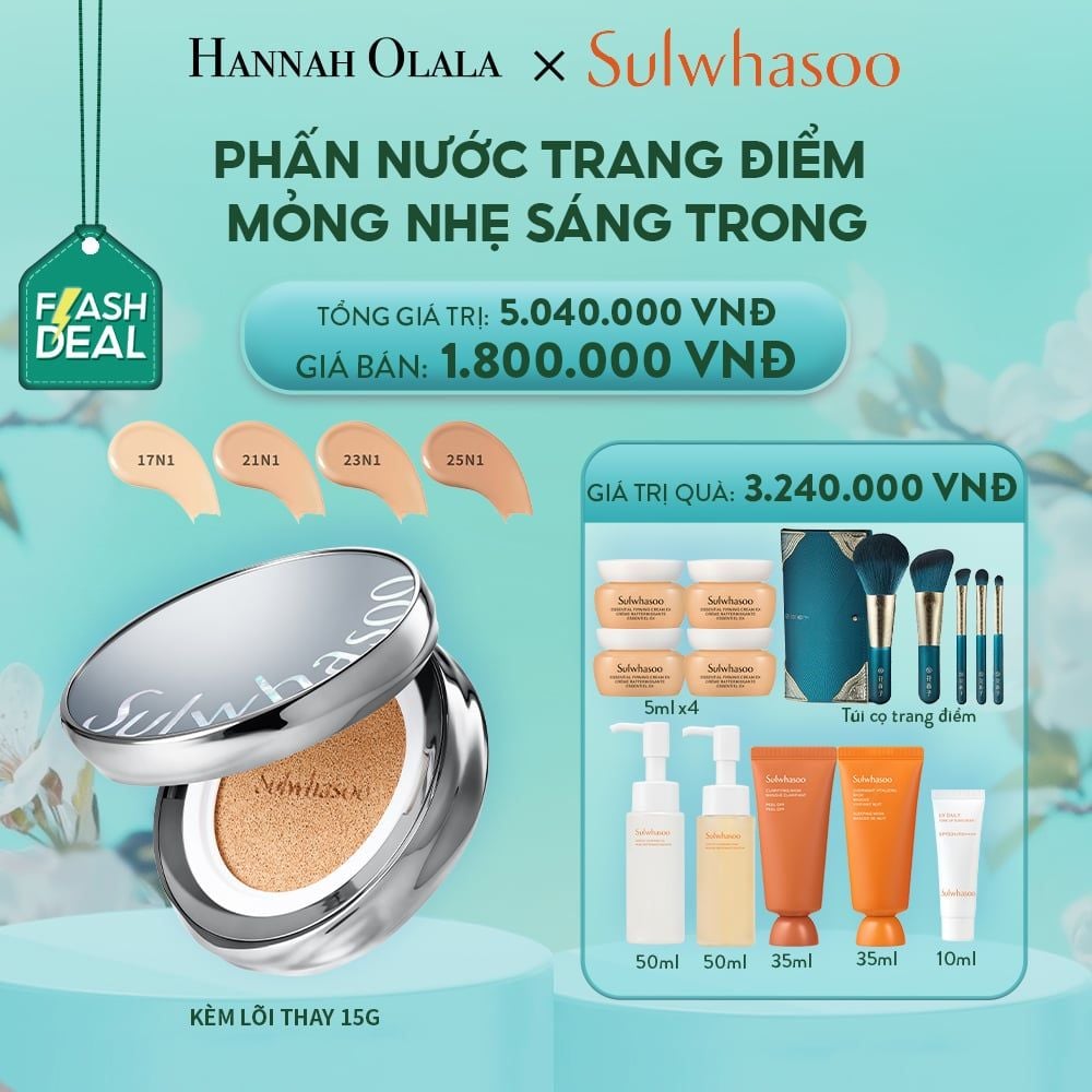  E1576: [FLASH DEAL] PHẤN NƯỚC TRANG ĐIỂM MỎNG NHẸ SÁNG TRONG (KÈM LÕI THAY THẾ) SULWHASOO PERFECTING CUSHION AIRY 15GX2 