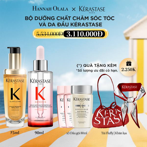  T18_DEAL 18: BỘ DƯỠNG CHẤT CHĂM SÓC TÓC VÀ DA ĐẦU KÉRASTASE (DƯỠNG TÓC ELIXIR ULTIME 75ML - GIẢM RỤNG GENESIS 90ML) 