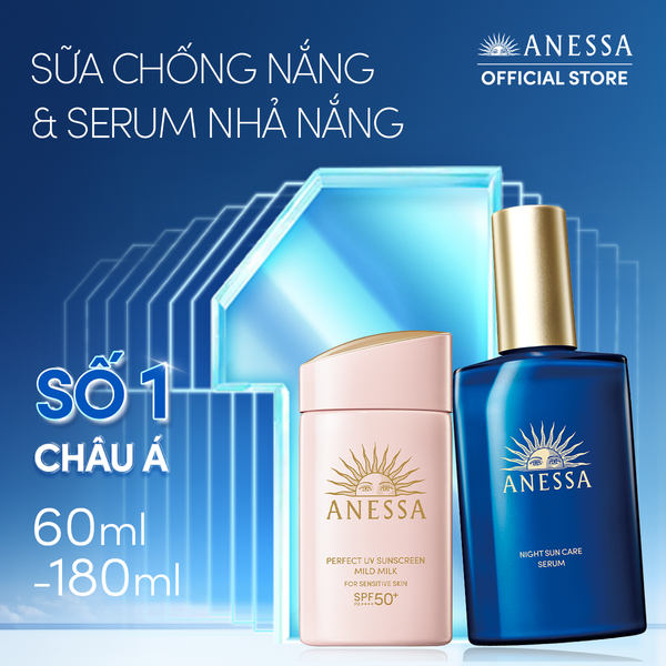  C33: DEAL 9: COMBO SỮA CHỐNG NẮNG & SERUM PHỤC HỒI TỔN THƯƠNG SAU NẮNG AN TOÀN CHO DA NHẠY CẢM ANESSA MILD MILK 60ML + NIGHT SERUM 180ML 