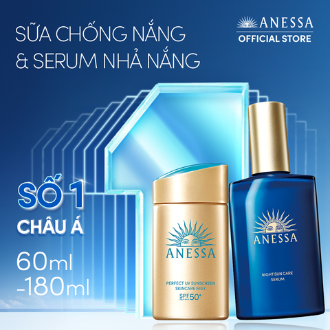  C32: DEAL 8: COMBO SỮA CHỐNG NẮNG & SERUM PHỤC HỒI TỔN THƯƠNG SAU NẮNG CHO MẶT - TOÀN THÂN ANESSA GOLD MILK 60ML + NIGHT SERUM 180ML 