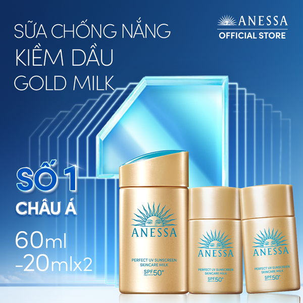  C12: DEAL 2: COMBO SỮA CHỐNG NẮNG DƯỠNG DA KIỀM DẦU BẢO VỆ HOÀN HẢO ANESSA GOLD MILK SPF50+ PA++++ 60ML + 20MLX2 